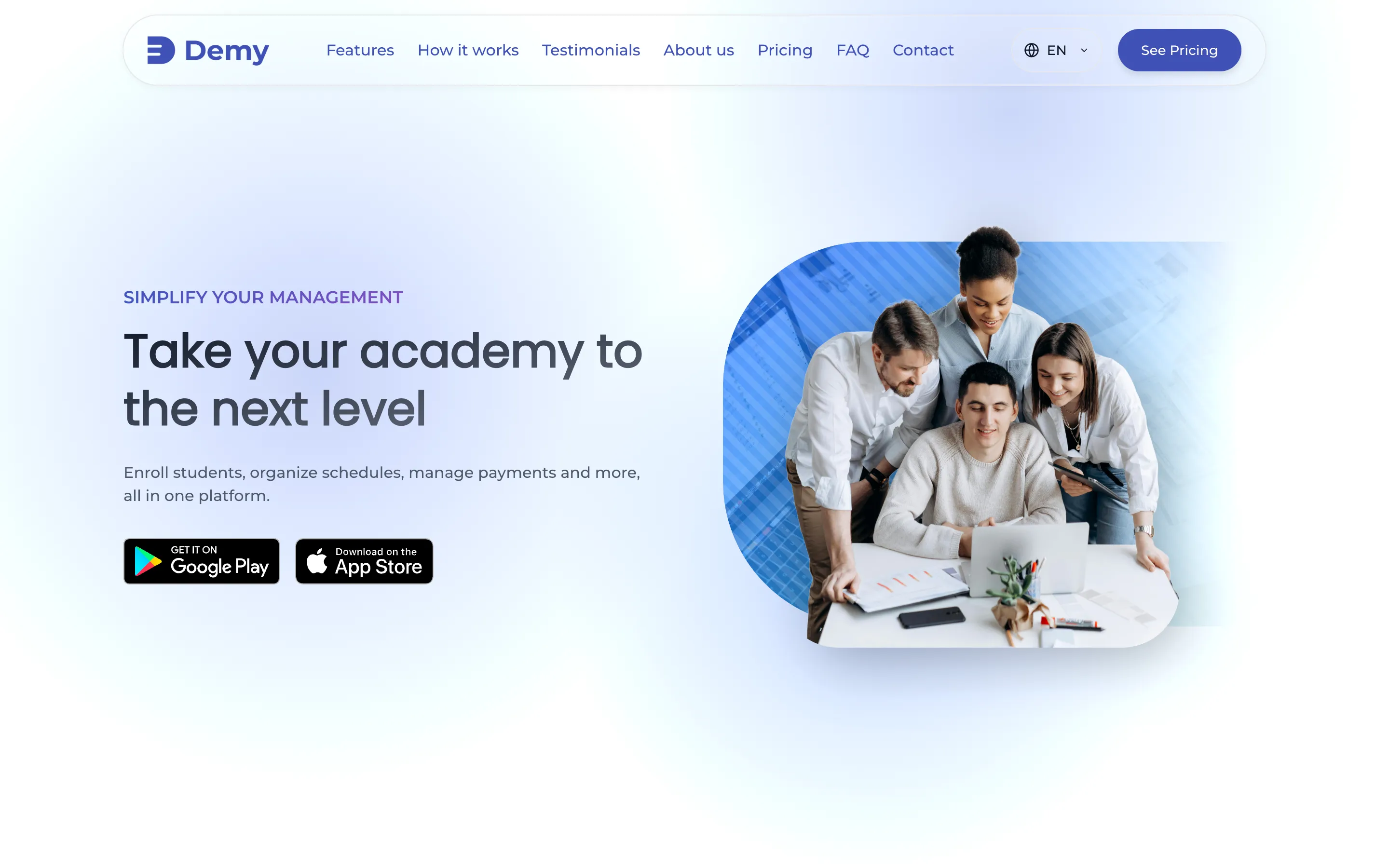 Landing page de Demy